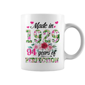 Made In 1929 Floral 94 Year Old 94Th Birthday Gifts Women Coffee Mug - Seseable