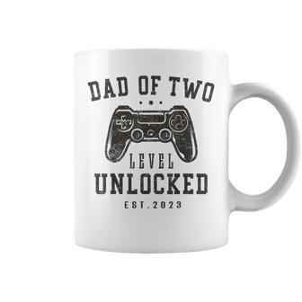 Mens Dad Of Two Level Unlocked 2023 Gifts Promoted To Daddy Again Coffee Mug | Mazezy