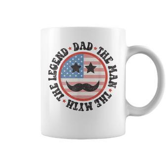 Mens Usa Flag Hippie Face Dad Man Myth Legend Fathers Day Groovy Coffee Mug - Thegiftio UK