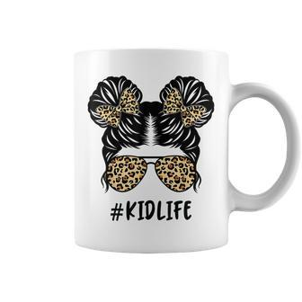Messy Bun Kid Life Leopard Matching Mom Daughter Girl Kids Coffee Mug | Mazezy