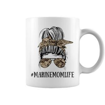 Messy Bun Life Of A Mom Of A Marine Mothers Day Military Gift For Womens Coffee Mug | Mazezy