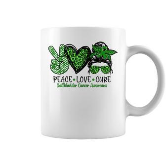 Messy Bun Peace Love Cure Gallbladder Cancer Awareness Gift For Womens Coffee Mug | Mazezy