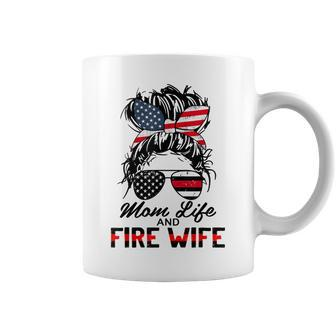 Mom Life And Fire Wife Firefighter American Flag 4Th Of July Coffee Mug - Seseable