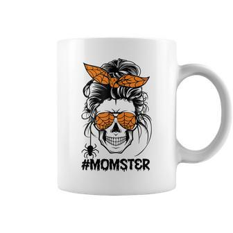 Momster Halloween Costume Skull Mom Messy Hair Bun Monster Coffee Mug | Mazezy CA