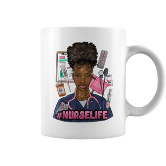 Nurse Life Messy Bun Afro Medical Assistant African American Coffee Mug - Seseable