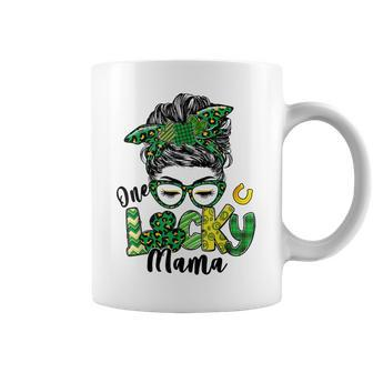 One Lucky Mama St Patricks Day Messy Bun Leopard Bandana Coffee Mug - Seseable
