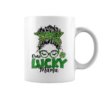 One Lucky Mama St Patricks Day Messy Bun Leopard Bandana Coffee Mug | Mazezy