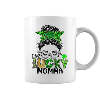 One Lucky Momma Messy Bun Mom Shamrock St Patricks Day Coffee Mug - Thegiftio UK