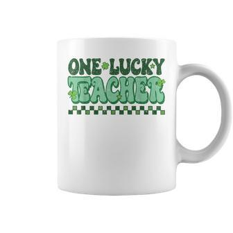 One Lucky Teacher Groovy Retro Teacher St-Patrick Day Coffee Mug | Mazezy