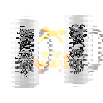 One Thankful Girl Thanksgiving Messy Bun Leopard Fall Autumn V3 Coffee Mug - Thegiftio UK
