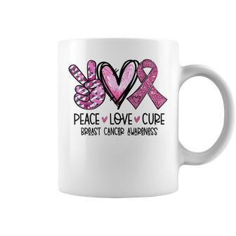 Peace Love Cure Pink Ribbon Cancer Breast Awareness Coffee Mug - Seseable