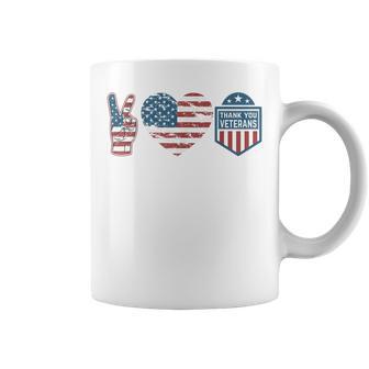 Peace Love Thank You Veterans Day Veteran Men Women Kids Coffee Mug - Seseable