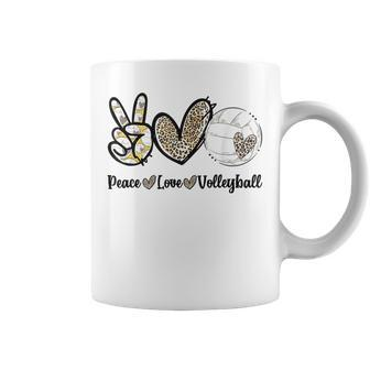 Peace Love Volleyball Mom Leopard Print Cheetah Pattern Coffee Mug | Mazezy AU