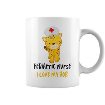 Pediatric Nurse I Love My Job Peds Rn Cute Leopard Cartoon Coffee Mug | Mazezy