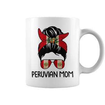 Peruvian Mom Messy Bun Sunglasses Flag Mothers Day Coffee Mug | Mazezy