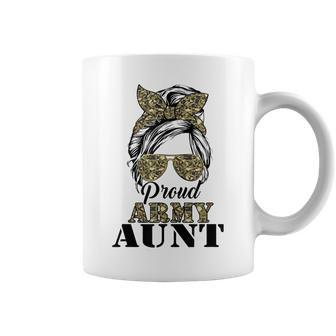 Proud Army Aunt Camouflage Messy Bun Soldier Mothers Day Coffee Mug - Seseable