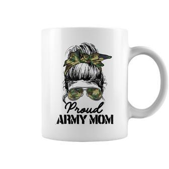 Proud Army Mom Camouflage Messy Bun Soldier Mothers Day Coffee Mug | Mazezy