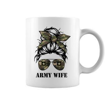 Proud Army Wife Messy Bun Hair Camouflage Bandana Sunglasses Coffee Mug - Seseable