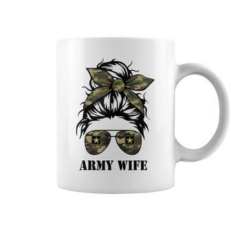 Proud Army Wife Messy Bun Hair Camouflage Bandana Sunglasses Coffee Mug | Mazezy