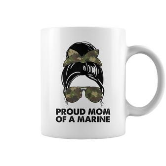 Proud Mom Of A Marine Messy Bun Camouflage Military Women Gift For Womens Coffee Mug | Mazezy DE