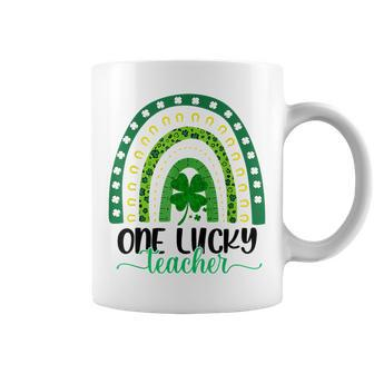 Rainbow Leopard One Lucky Teacher St Patricks Day Shamrock V2 Coffee Mug - Seseable