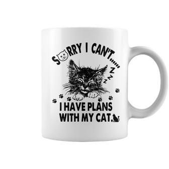 Retro Cat Im Sorry I Cant I Have Plans With My Cat Coffee Mug - Seseable