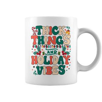 Retro Groovy Thick Things And Holiday Vibes Funny Xmas Gifts Coffee Mug - Seseable