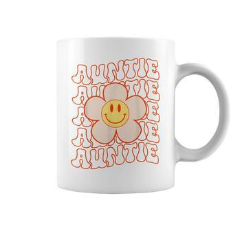 Retro Happy Face Aunt Auntie Groovy Daisy Flower Smile Face Coffee Mug - Seseable