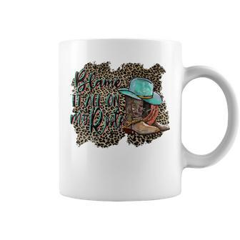 Retro Leopard Boot Blame It All On My Root Western Cowgirls Coffee Mug - Seseable