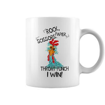 Rooster Chicken Rock Paper Scissors Throat Punch I Win Coffee Mug | Mazezy