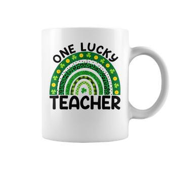Saint Patricks Day Teacher One Lucky Teacher Leopard Rainbow Coffee Mug - Seseable