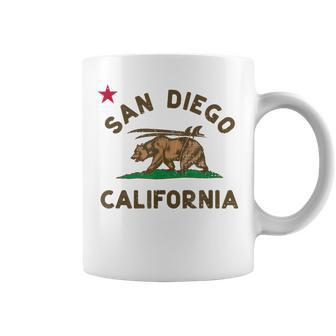 San Diego California Beach Flag Bear Surf Ca Vintage Coffee Mug | Mazezy