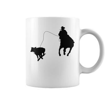 Silhouette Roping Rodeo Cowboy Calf Roper Horse Rider Lovers Coffee Mug | Mazezy