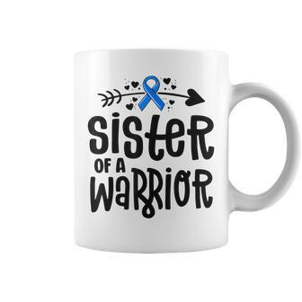 Sister Of A Warrior Als Gift Family Blue Ribbon Awareness Coffee Mug | Mazezy