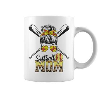 Softball Mom Messy Bun Leopard Softball Mothers Day 2023 Coffee Mug | Mazezy AU