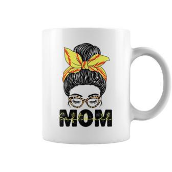 Softball Mom Messy Bun Women Leopard Pattern Softball Coffee Mug | Mazezy UK