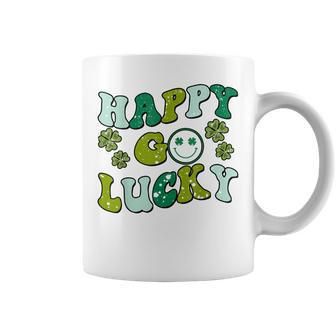 St Patricks Day Happy Go Lucky Shamrock Irish Retro Groovy Coffee Mug | Mazezy