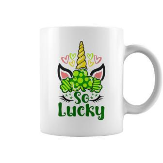 St Patricks Day So Lucky Shamrocks Unicorn Face Girl Women V2 Coffee Mug - Seseable