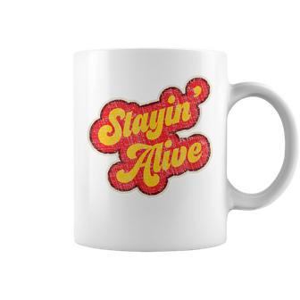 Stayin Alive Vintage 1970S Classis Distressed Coffee Mug - Thegiftio UK