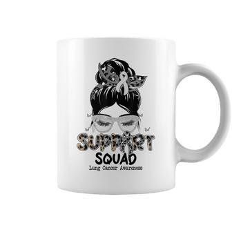 Support Squad Messy Bun Butterfly White Ribbon Lung Cancer Coffee Mug