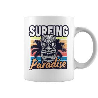 Surfing Paradise Vintage Hawaii Surfing Label Coffee Mug | Mazezy