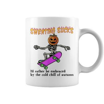 Sweating Sucks Skeleton Pumpkin Skateboard Coffee Mug - Thegiftio UK
