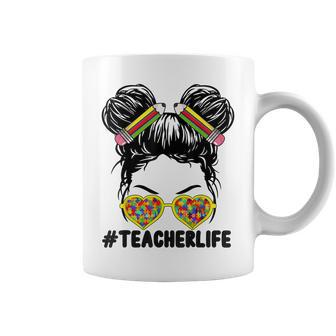 Teacher Life Autism Awareness Messy Bun Coffee Mug | Mazezy
