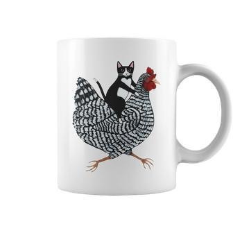 Tuxedo Cat Riding Chicken Funny Coffee Mug - Thegiftio UK