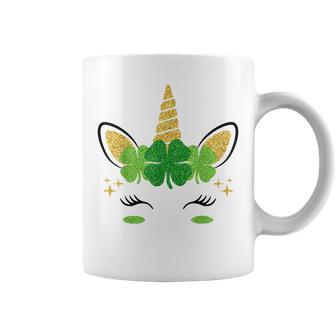 Unicorn Face St Patricks Day Irish Shamrock Girls Kids Women Coffee Mug | Mazezy