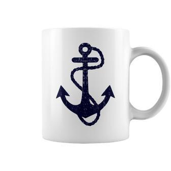 Vintage Distressed Sailing Boat Nautical Grungy Navy Anchor Coffee Mug - Seseable