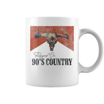 Vintage Raised On 90S Country Music Bull Skull Western Coffee Mug | Mazezy