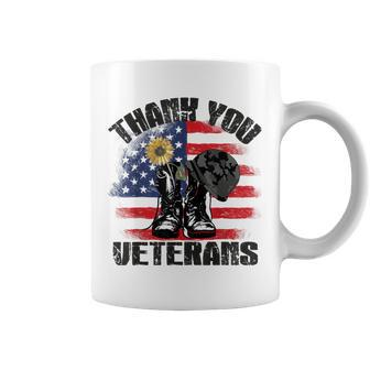 Vintage Thank You Veterans Combat Boots Flower Veterans Day V2 Coffee Mug - Seseable