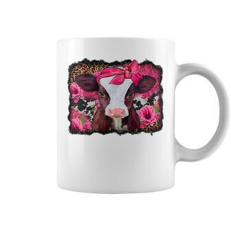 Western Baby Cow With Pink Leopard Flower Cow Lover Coffee Mug - Seseable