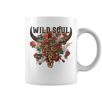Wild Soul Leopard Cow Skull Bull Skull Flower Western Lover  Coffee Mug